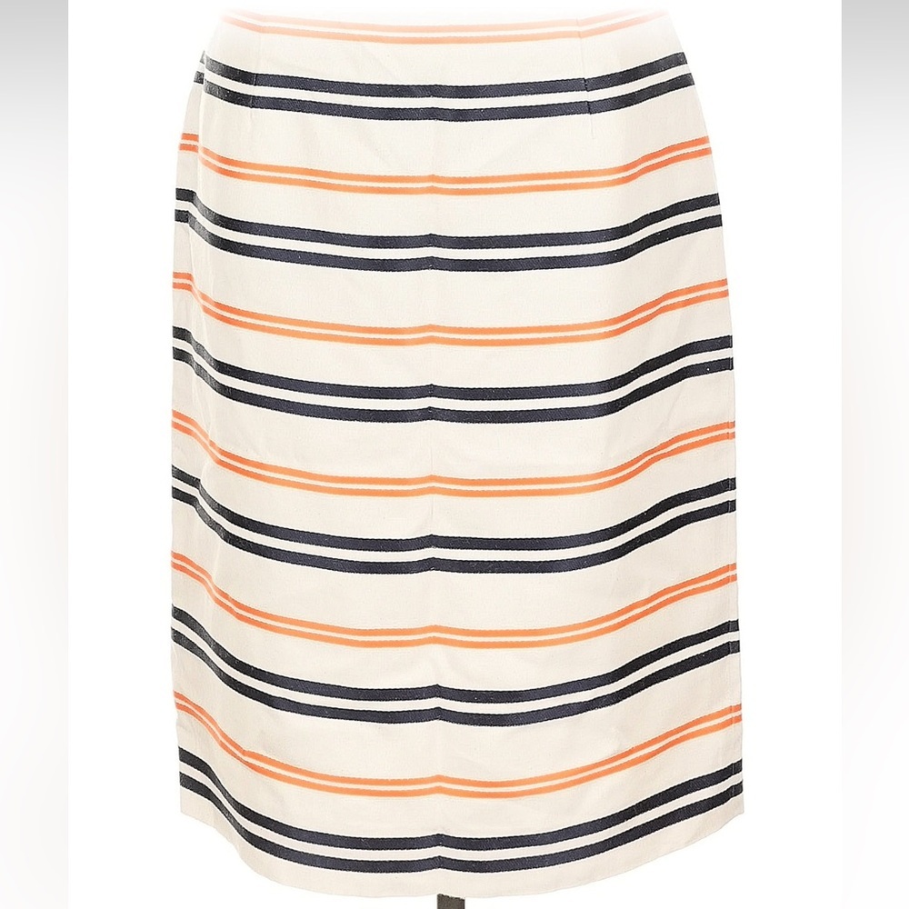 Worth Women's Pencil Skirt Size 12 Large Linen Blend Orange Navy Stripe Preppy